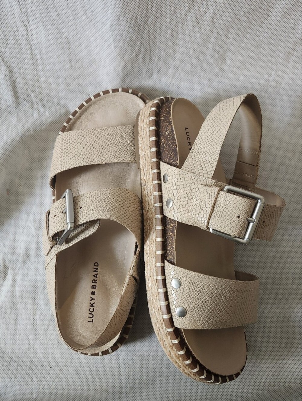 Lucky Brand Umora Slingback Espandrille Platform Sandal InSmoke Grey Snake Print